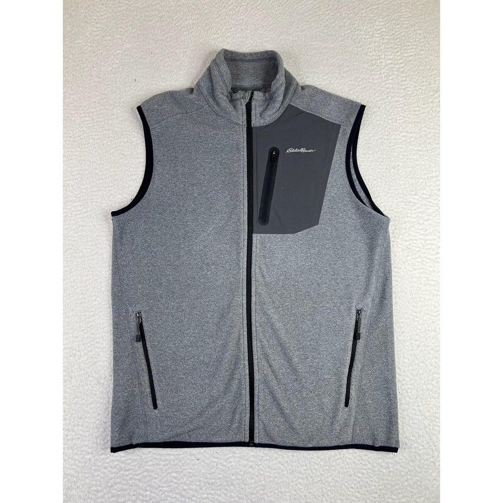 Eddie Bauer First Ascent Mens Medium Gray Fleece Windbreaker Full Zip Vest